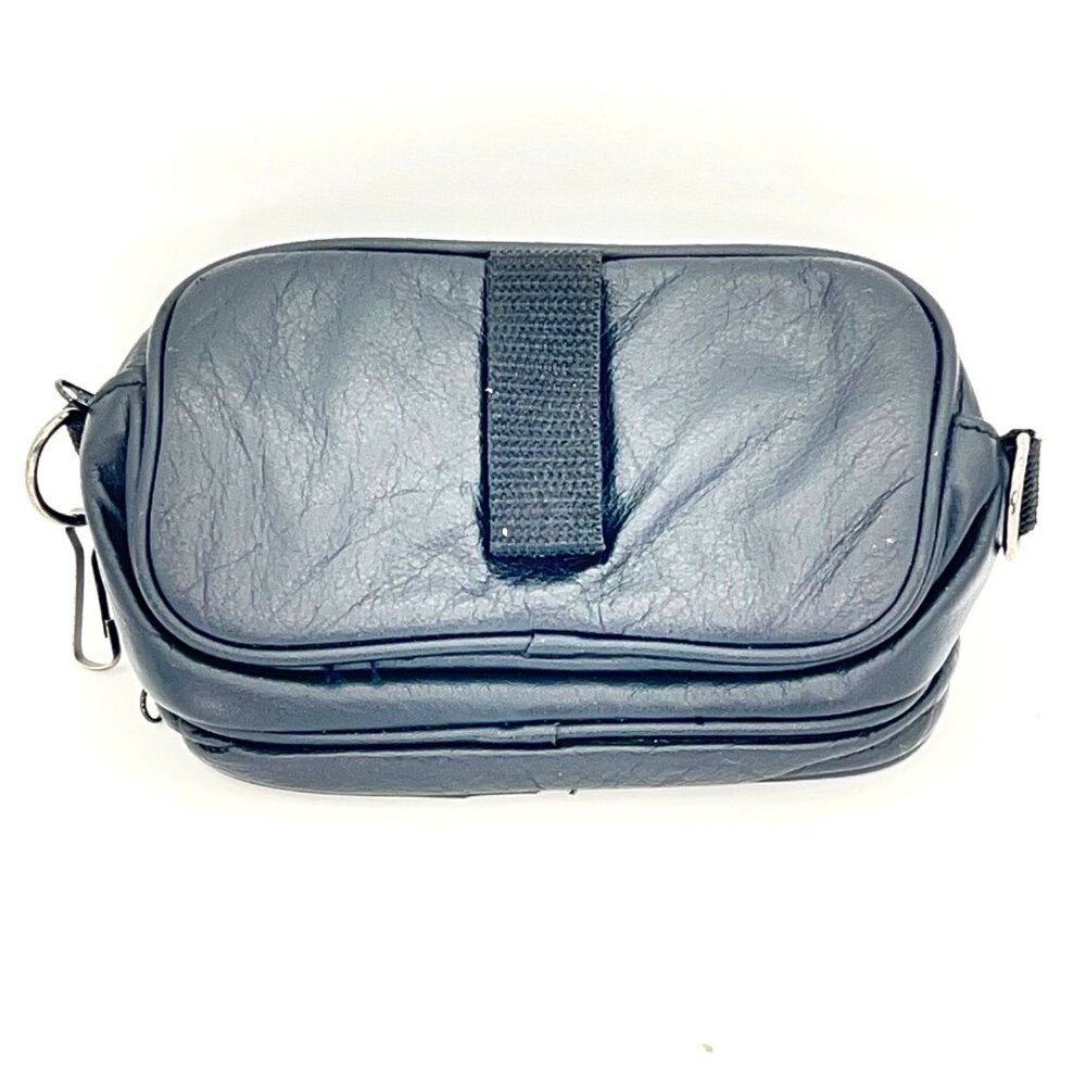 Vintage Ryka Black Leather Two Compartment Camera Lens Bag Zipper Metal Hardware - Picture 2 of 8